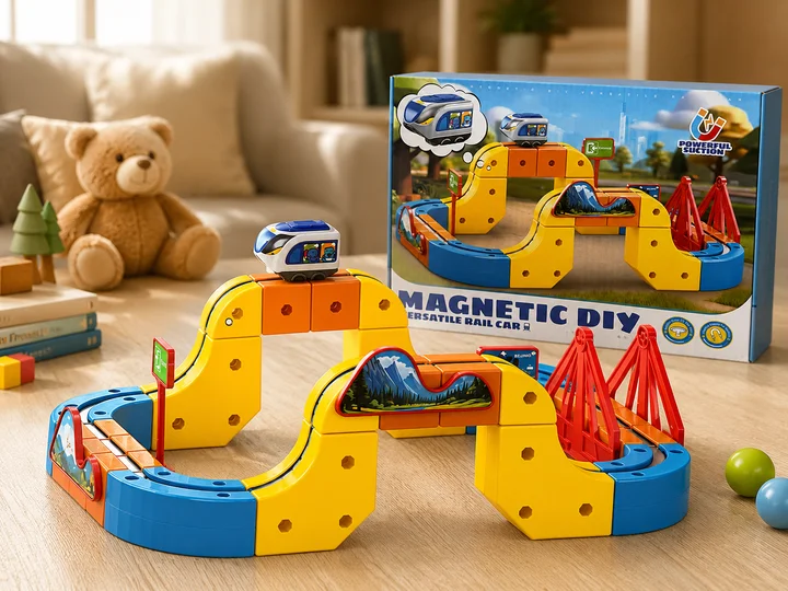 Магнітний конструктор-поїзд Magnetic DIY Rail Car WX2701 66 деталей • Дитяча магнітна залізниця Magnetic DIY Rail Car WX2701 з електропоїздом, мостами та багаторівневими трасами