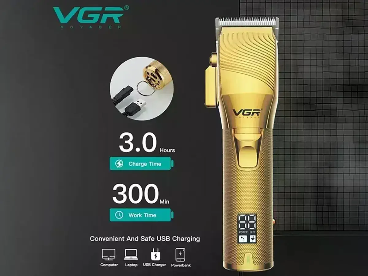 Машинка для стрижки VGR V-280 • Акумуляторна машинка VGR V-280 з 6 насадками 1,5–13 мм, LCD-дисплеєм і USB-заряджанням