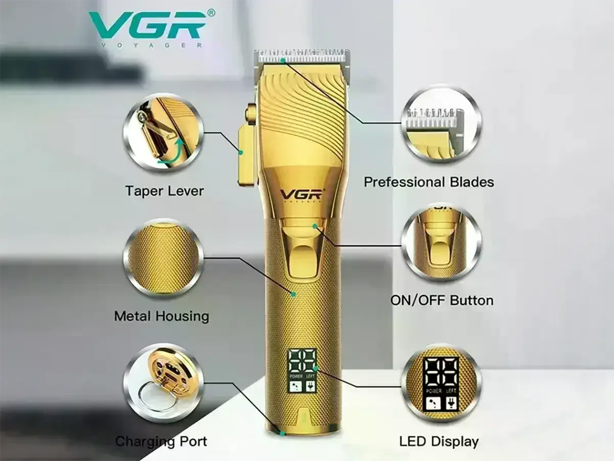 Машинка для стрижки VGR V-280 • Акумуляторна машинка VGR V-280 з 6 насадками 1,5–13 мм, LCD-дисплеєм і USB-заряджанням