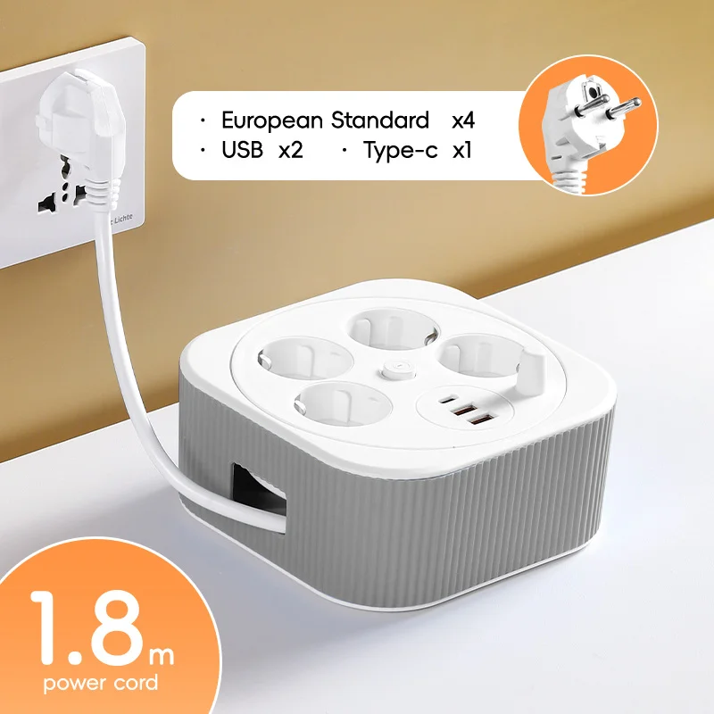 Мережевий подовжувач-фільтр A107/PNS-05 білий 4 м з LED-індикатором, 4 розетками 220V, 2 USB і PD Type-C • Розгалужувач живлення для дому, офісу та заряджання гаджетів