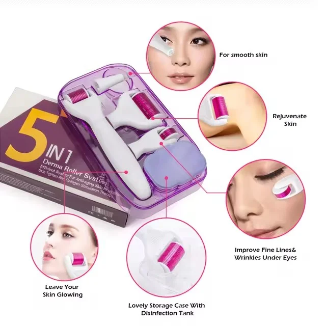 Мезороллер Derma Roller System 5 в 1 для гененерації шкіри · Набір титанових голок із запасними головками