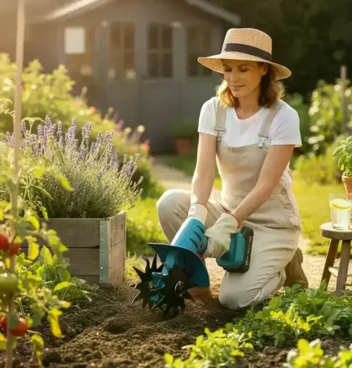 Міні акумуляторний культиватор синій • Ручний садовий культиватор для розпушування ґрунту, грядок, клумб, теплиць і догляду за ділянкою