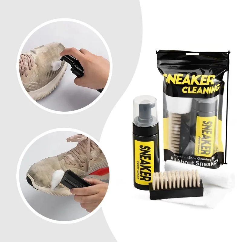 Набір для чищення взуття Sneaker Foam Clean DT-1575 • Комплект для догляду за кросівками Sneaker Foam Clean DT-1575 4 в 1 з очищувальною піною, двома щітками та серветкою з мікрофібри