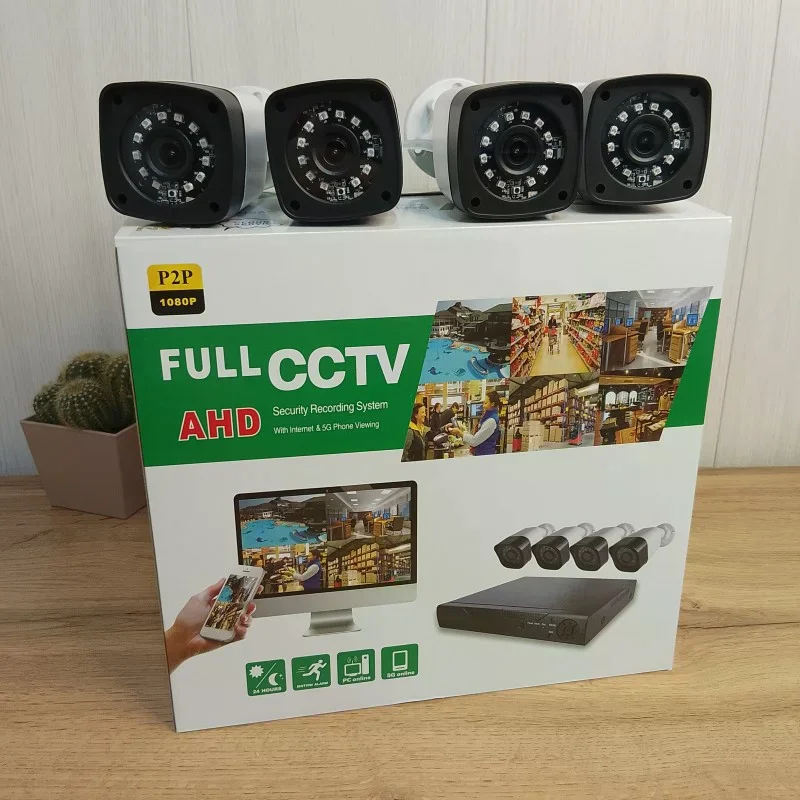 Набір камер відеоспостереження DVR білий • Комплект Full CCTV AHD 1080P з реєстратором для дому, офісу, складу, магазину та ділянки