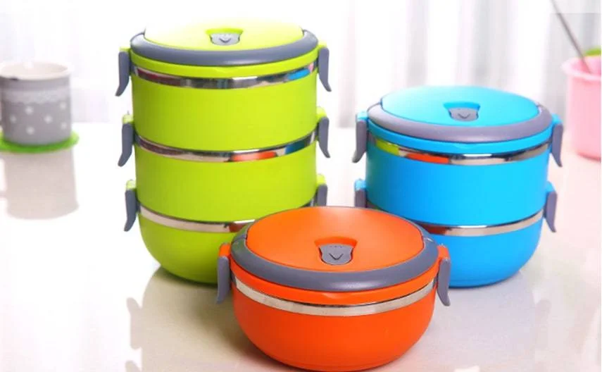 Набір контейнерів для зберігання продуктів Lunchbox Three Layers Ланчбокс для їжі з нержавіючої сталі 3 в 1