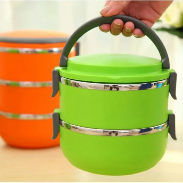 Набір контейнерів для зберігання продуктів Lunchbox Three Layers Ланчбокс для їжі з нержавіючої сталі 2 в 1