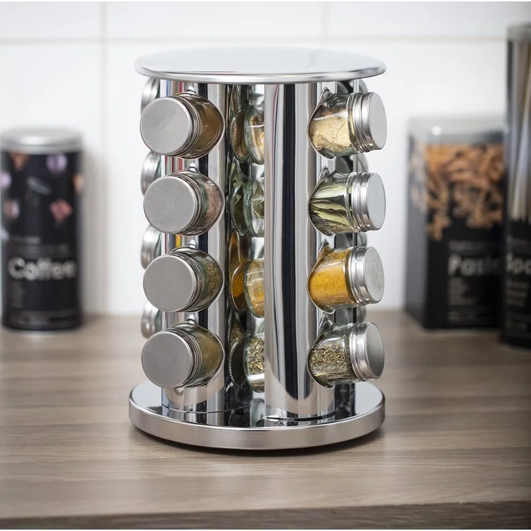 Набір ємностей для спецій Spice Wood Carousel ∙ Карусель - спецівниця на підставці ∙ 16 скляних баночок