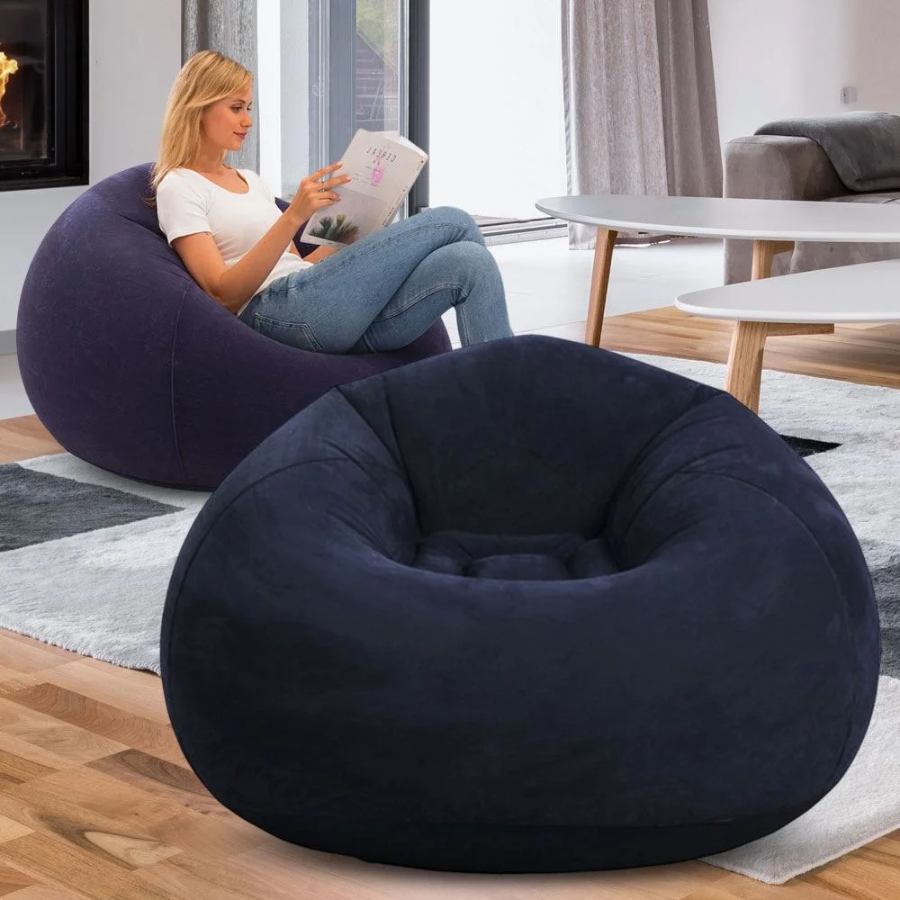 Надувне крісло-мішок Inflatable Sofa чорне • М’яке надувне крісло-пуф 110х110х85 см для дому, дачі, відпочинку та пікніка