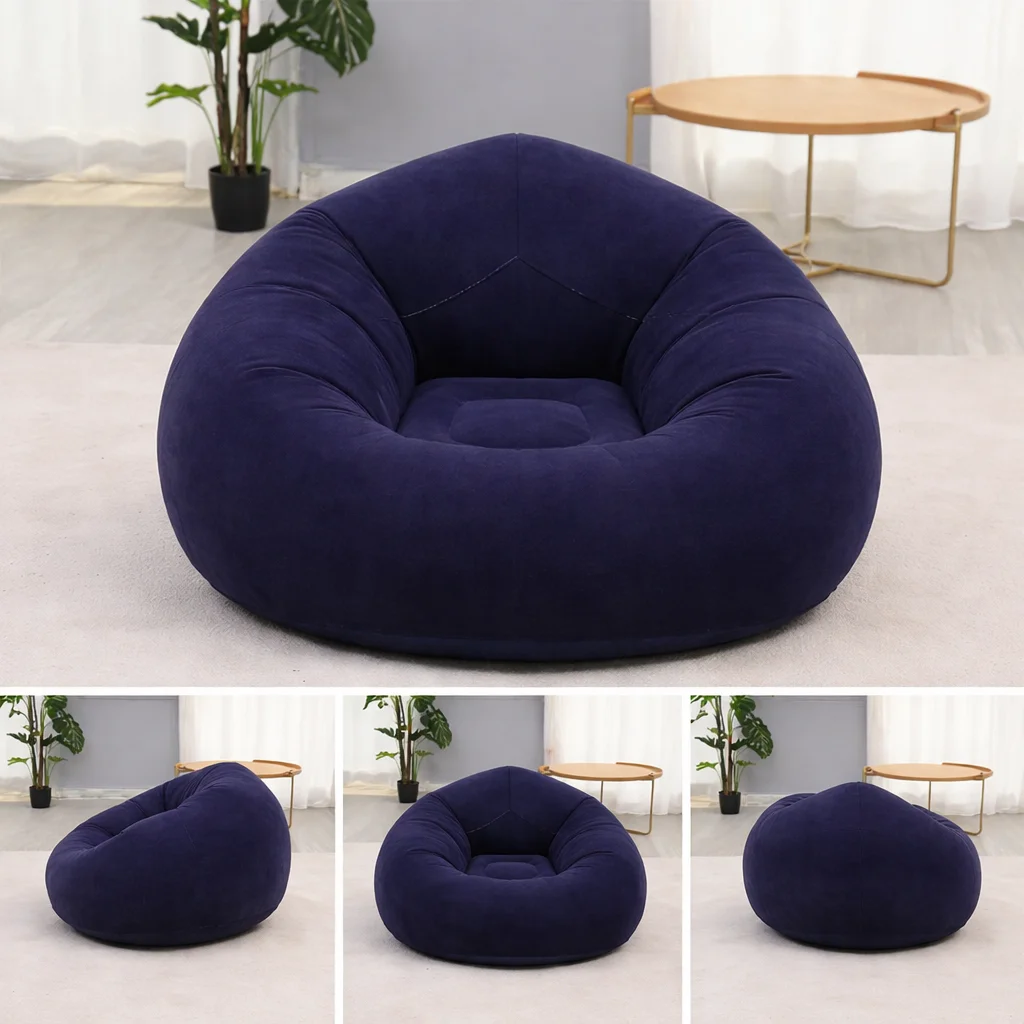 Надувне крісло-мішок Inflatable Sofa чорне • М’яке надувне крісло-пуф 110х110х85 см для дому, дачі, відпочинку та пікніка