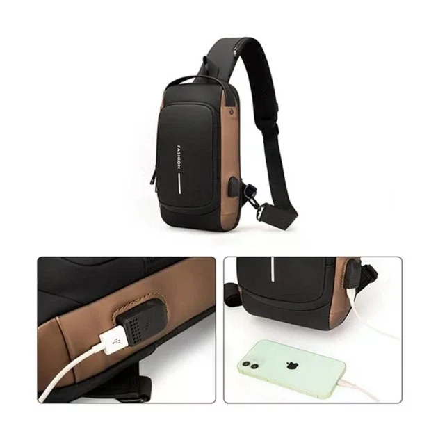 Нагрудна сумка Backpac XL-1514100 чорно-сіра маленька • Сумка через плече з протикрадіжним кодовим замком для міста, поїздок і документів