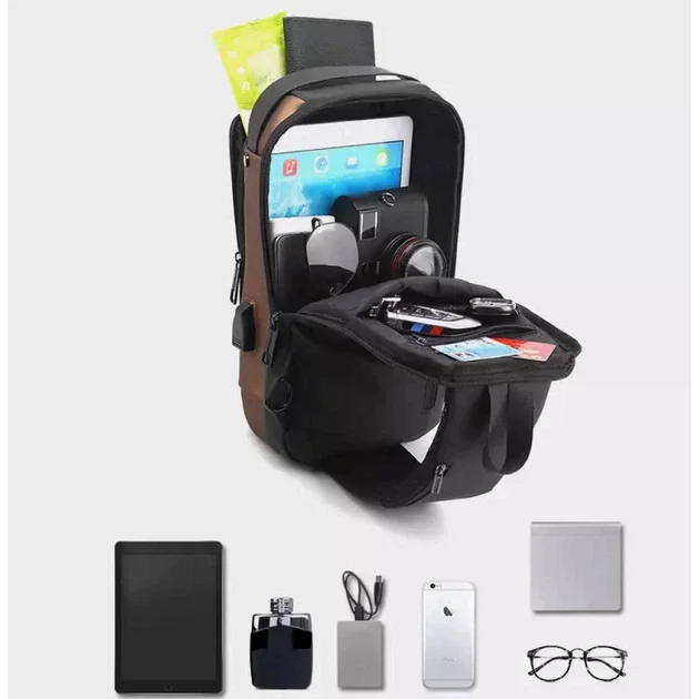 Нагрудна сумка Backpac XL-1514100 чорно-сіра маленька • Сумка через плече з протикрадіжним кодовим замком для міста, поїздок і документів