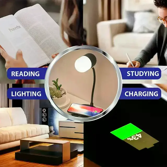 Настільна LED-лампа MD-088 з бездротовою зарядкою, Bluetooth-колонкою та динаміком • Багатофункціональна лампа для телефона, музики та робочого столу