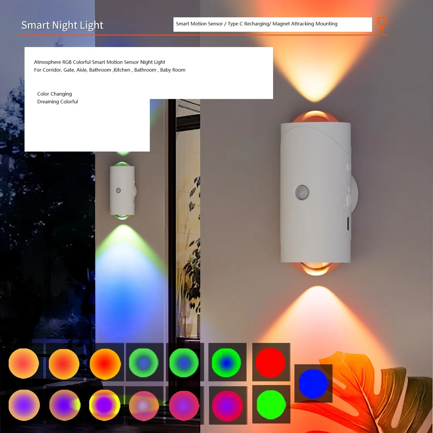 Настінна LED-лампа NS-01 • Світлодіодний світильник NS-01 RGB з датчиком руху та пультом керування