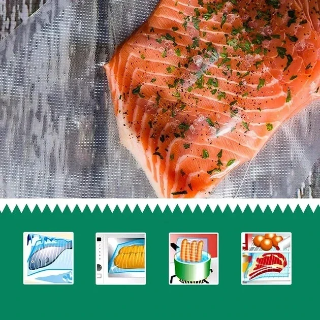 Пакети для вакууматора 30 см × 5 м • Гофрована рифлена плівка в рулоні для вакуумного пакування продуктів, зберігання м'яса, риби, овочів і домашніх заготовок
