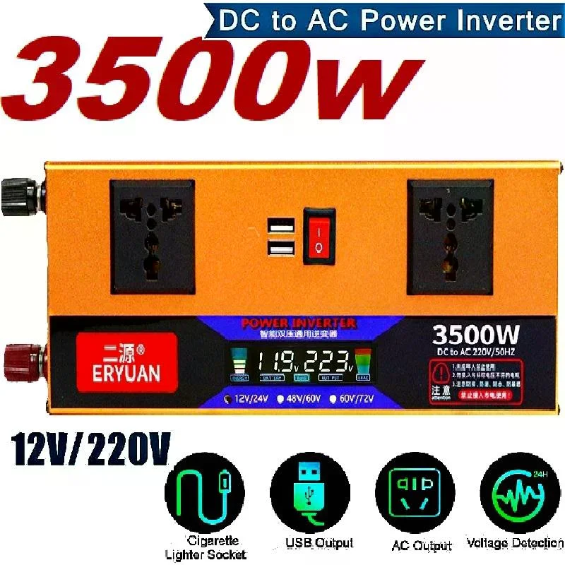 Перетворювач напруги LCD SMART 3500W 12V/24V у 220V • Автомобільний інвертор для акумулятора, дому, авто та резервного живлення