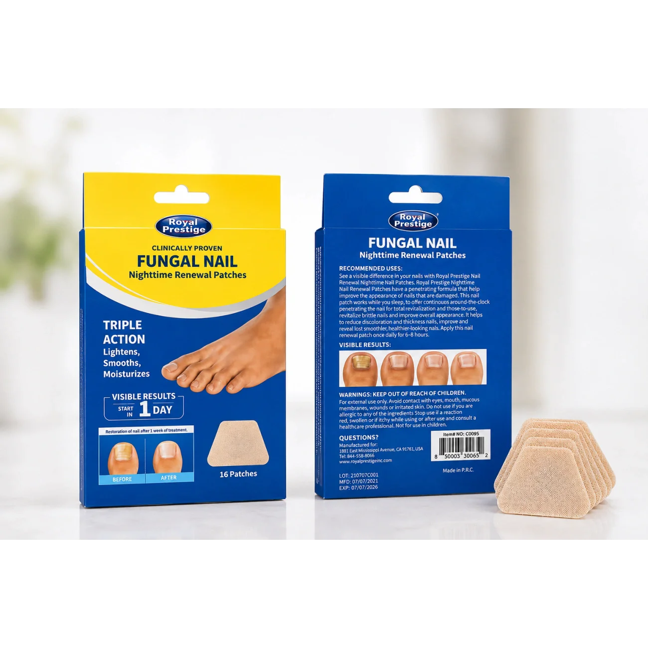 Пластирі від грибка нігтів Royal Prestige Fungal Nail 16 шт для нічного догляду • Протигрибкові пластирі Royal Prestige Fungal Nail з толнафтатом 1% для нігтів ніг