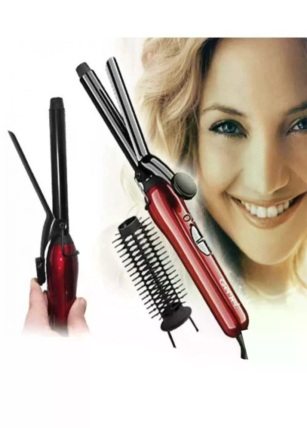 Плойка для волос GEMEI GM-2906 з насадкою-щіткою 2 в 1 • Щипці для завивки, укладання та створення об’єму з керамічним покриттям