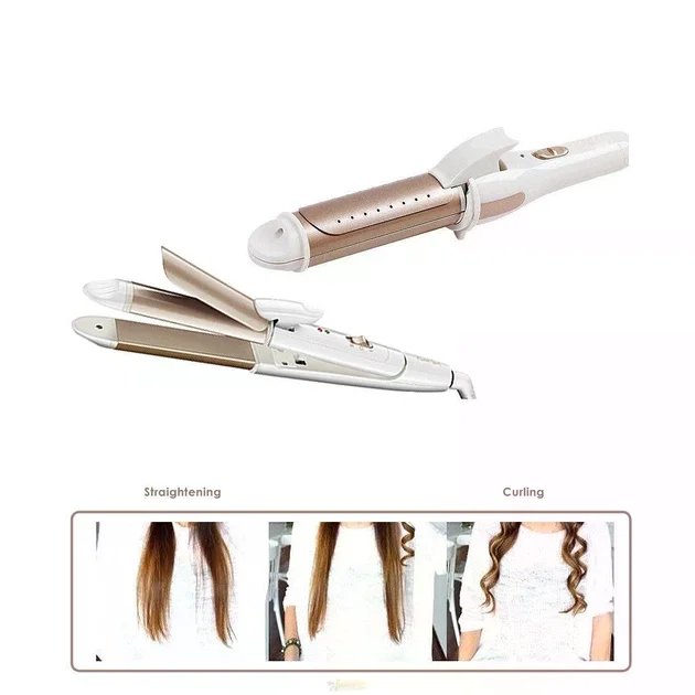 Плойка-праска для волосся GEMEI GM-2961 2 в 1 • Випрямляч і щипці для завивки волосся з керамічним покриттям і поворотним шнуром 360°