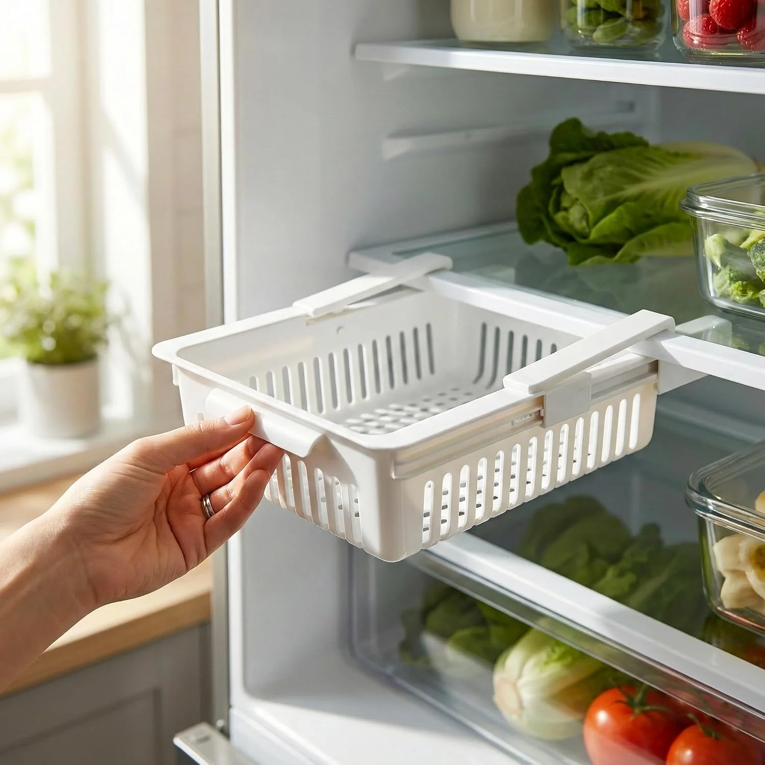 Полиця Storage Rack для холодильника • Підвісний органайзер Storage Rack для холодильника з розсувним контейнером для продуктів