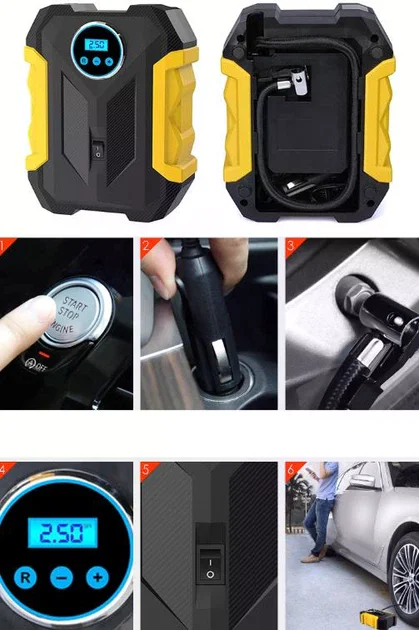 Портативний акумуляторний повітряний компресор 12В з екраном Модель 3 • Бездротовий насос для підкачування шин автомобіля, мотоцикла, велосипеда та надувних виробів