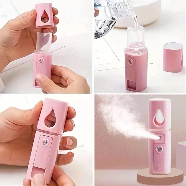 Портативний зволожувач для обличчя Nano Mist Soraver AND MSK-3445 рожевий • Нано-розпилювач для шкіри обличчя AND MSK-3445 з холодним туманом та USB-зарядкою рожевий