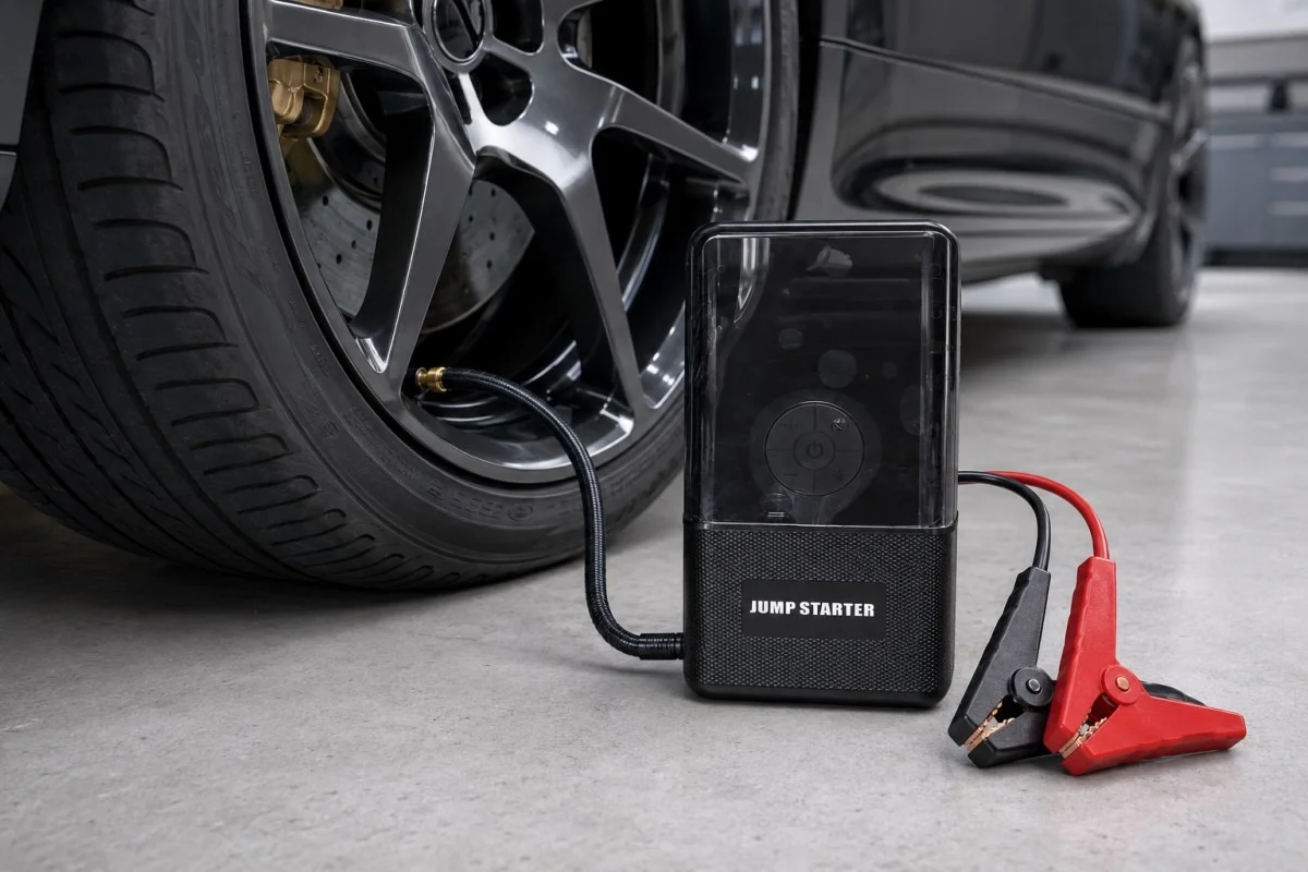 Пусковий пристрій 965A з компресором • Автомобільний Jump Starter 12V 4в1 з насосом 150 PSI, Power Bank і LED-ліхтарем