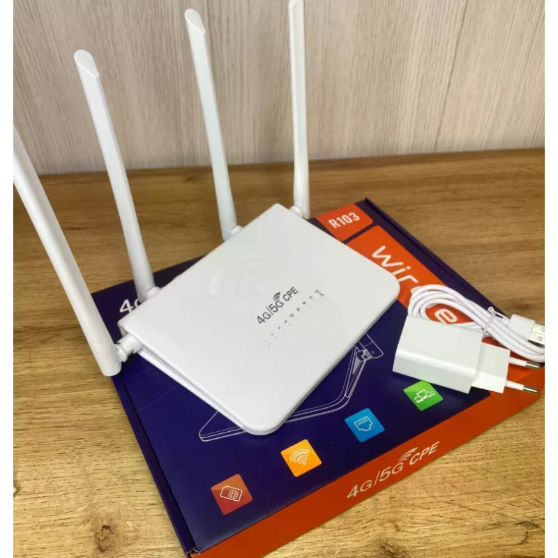 Роутер R103 (1023) 4G/5G із SIM-карткою • Стаціонарний Wi-Fi роутер R103 (1023) з підтримкою Wi-Fi 6, слотом Nano-SIM, портами WAN/LAN і швидкістю до 300 Мбіт/с