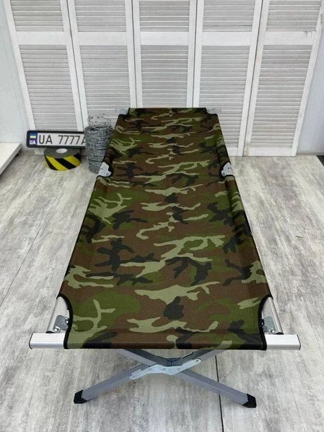 Розкладачка НАТО KAR218 190×65×45 см камуфляж • Туристичне складане ліжко KAR218 до 120 кг з алюмінієвим каркасом, Oxford 900 ПУ та сумкою
