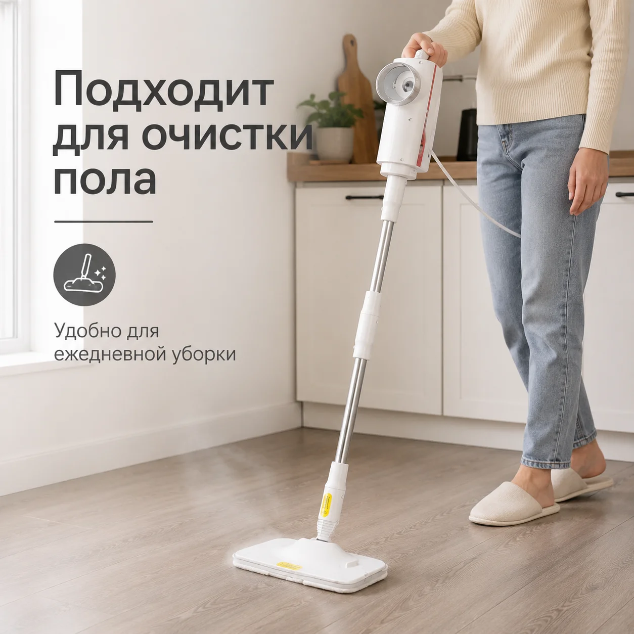 Ручний пароочисник AND 232 6 в 1 • Парова швабра для підлоги, плитки, скла, кухні та ванної з насадками