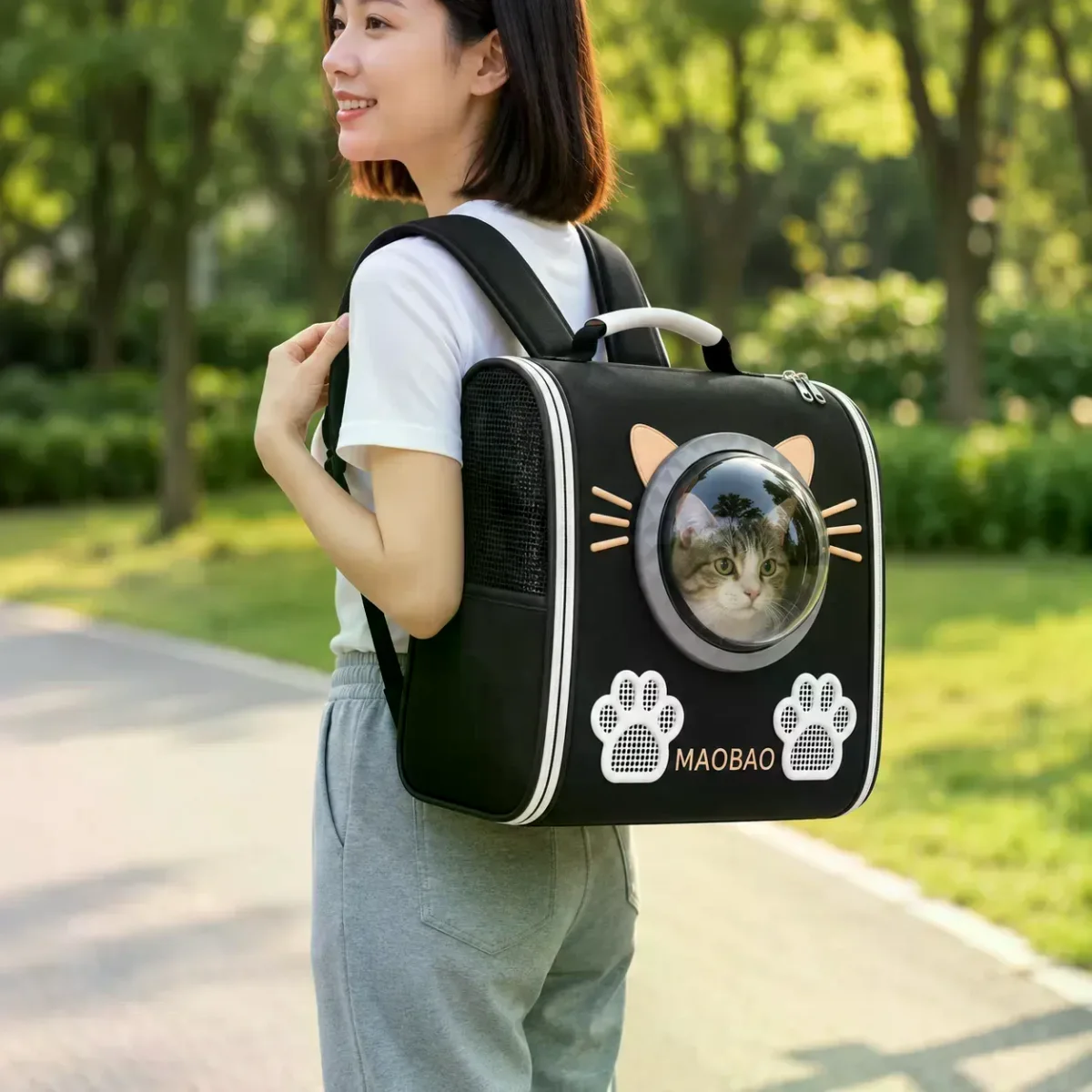 Рюкзак-переноска S-cat1 для котів 36×24×40 см чорний • Рюкзак для котів S-cat1 з прозорим вікном і вентиляцією 36×24×40 см