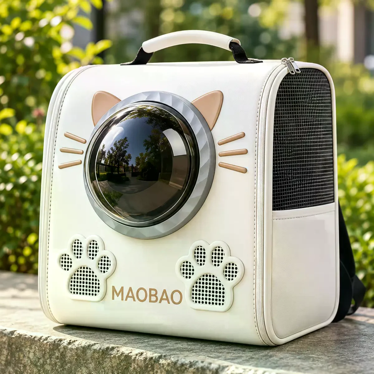 Рюкзак-переноска S-cat2 36×24×40 см білий • Рюкзак для котів S-cat2 з прозорим вікном, вентиляцією та декоративними вушками