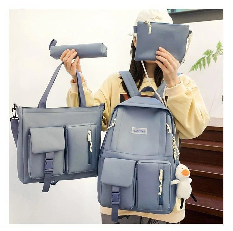 Рюкзак шкільний тканинний для підлітків 4 в 1 чорний, синій, рожевий, бордовий, зелений • Підлітковий рюкзак для школи з сумкою, пеналом і косметичкою