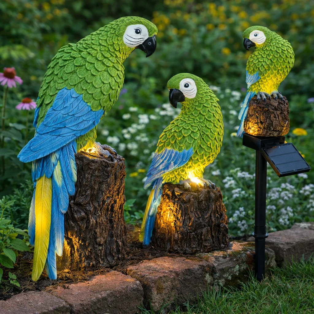 Садовий світильник папуга на сонячній батареї • Вуличний газонний LED-ліхтар для саду, клумби, доріжок, дачі та ландшафтного декору