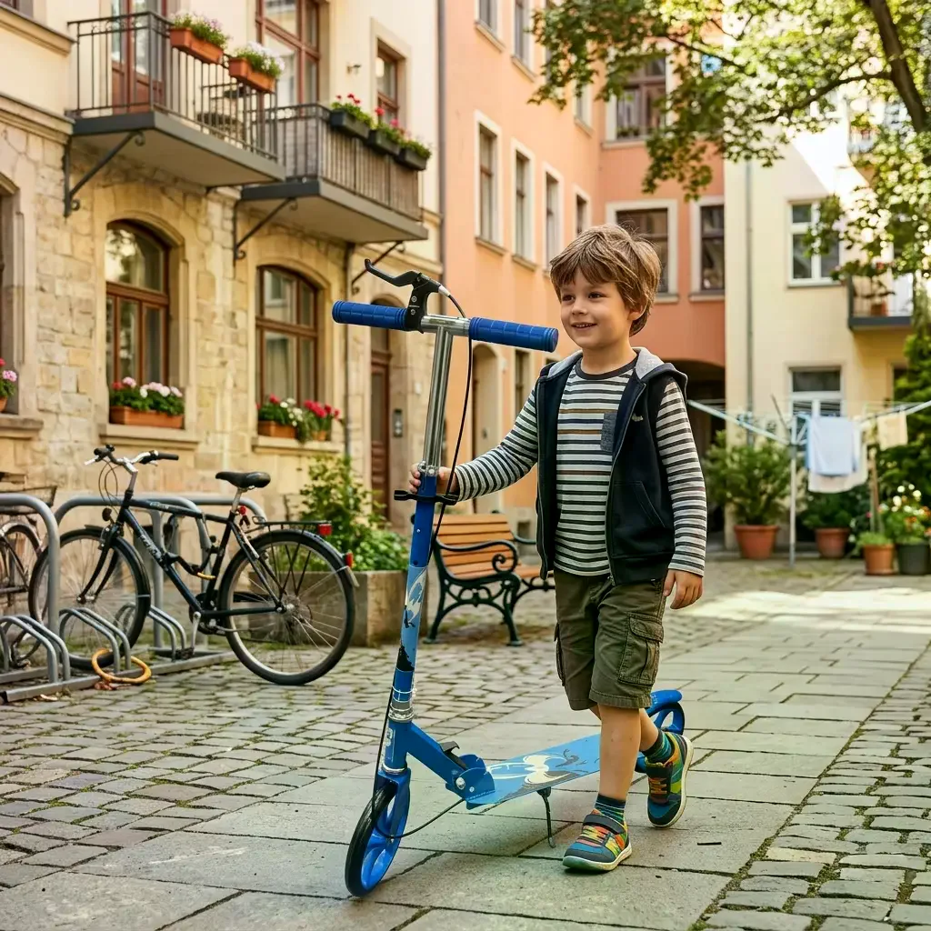 Самокат двоколісний міський з колесами PU 200 мм і ножним гальмом 109 blue • Складаний прогулянковий самокат для дітей і підлітків • Міський самокат синій