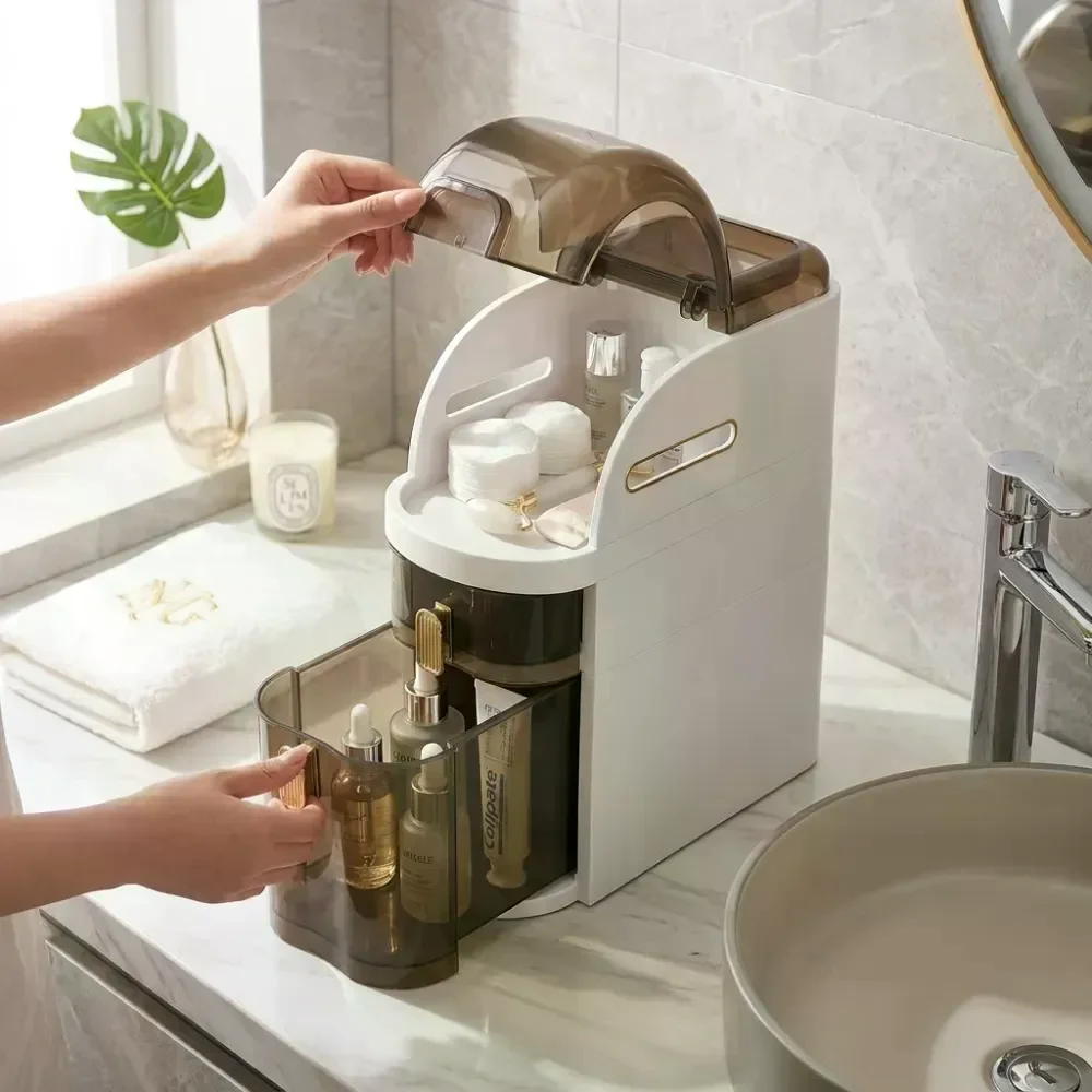 Шафа-пенал для ванної 44×41×18 см • Підлогова вузька шафа для туалету 44×41×18 см із шухлядами, коліщатками та відсіком для паперу