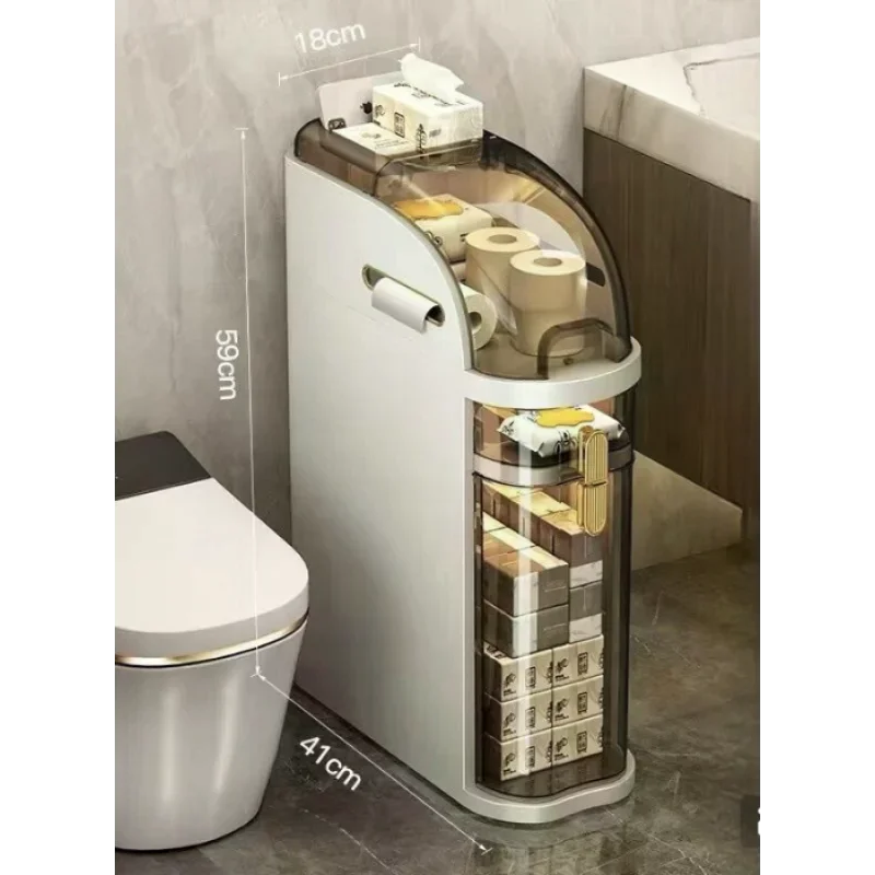 Шафа-пенал для ванної 59×41×18 см • Підлогова вузька шафа для туалету 59×41×18 см із висувними секціями та коліщатками