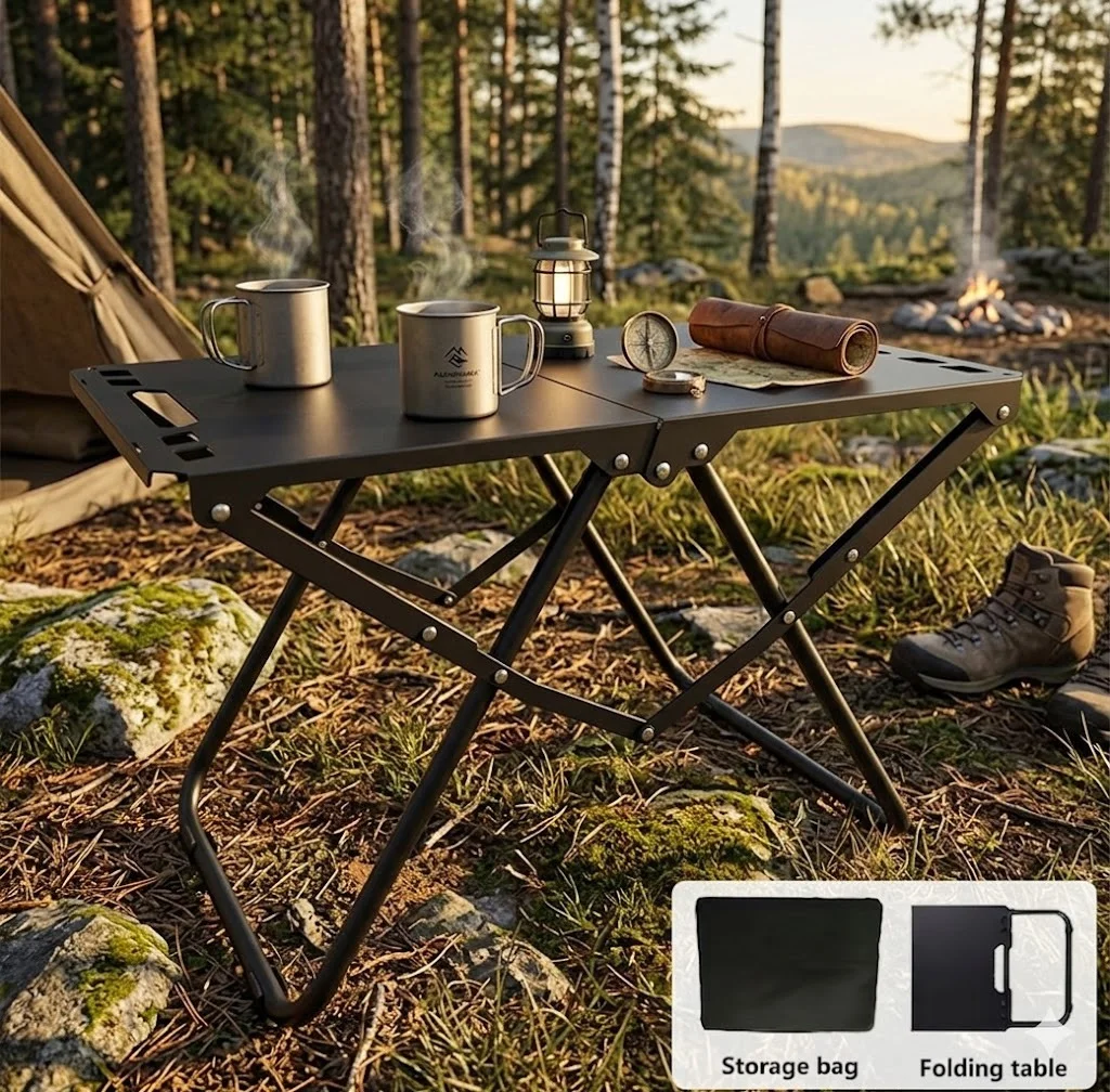 Складаний туристичний стіл для кемпінгу чорний • Портативний розкладний стіл із вуглецевої сталі для пікніка, дачі, риболовлі та відпочинку на природі