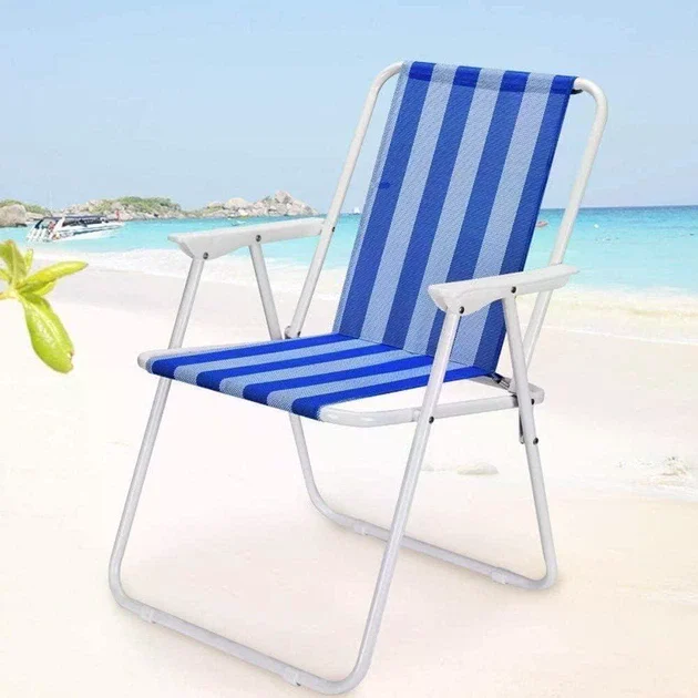 Складний туристичний стілець STD-03 смугастий синій/зелений/чорний • Розкладний стілець для пікніка, дачі, риболовлі, кемпінгу та відпочинку на природі