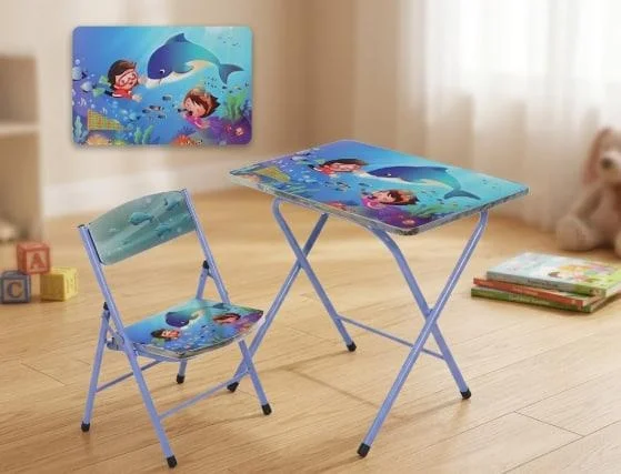 Столик складаний і стільчик Bambi Дельфін X-398 60×40 см • Дитячий складаний стіл зі стільцем для малювання, ігор та занять удома • Комплект дитячих меблів для дитини