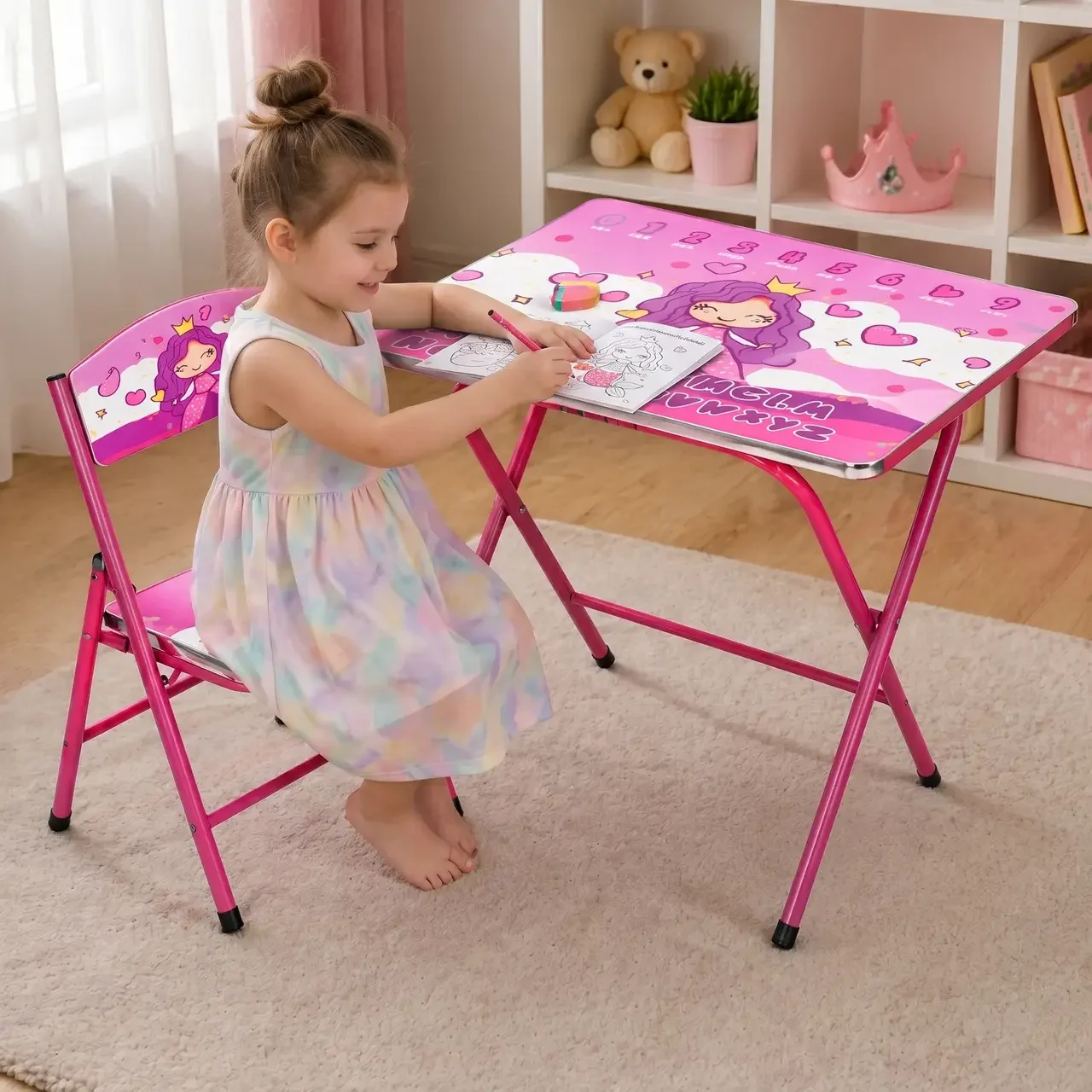 Столик складаний і стільчик Bambi фіолетовий X-399 60×40 см • Дитячий складаний стіл зі стільцем для малювання, ігор та занять удома • Комплект дитячих меблів для дитини