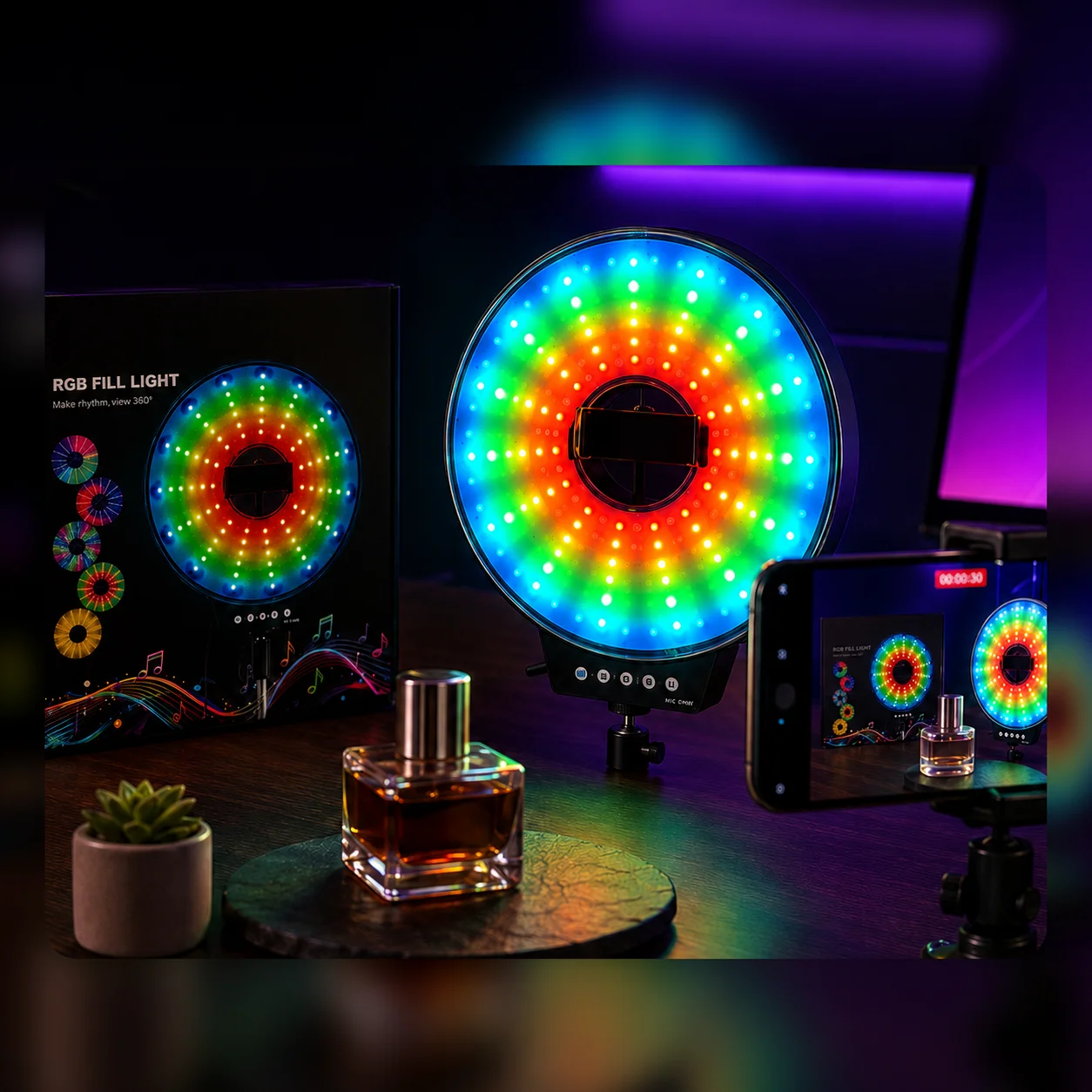 Світлодіодна LED лампа MJ-321 кільцева RGB 35 см з USB підключенням • Кільцева лампа MJ-321 для фото, відео, селфі, стримів, TikTok і зйомки контенту