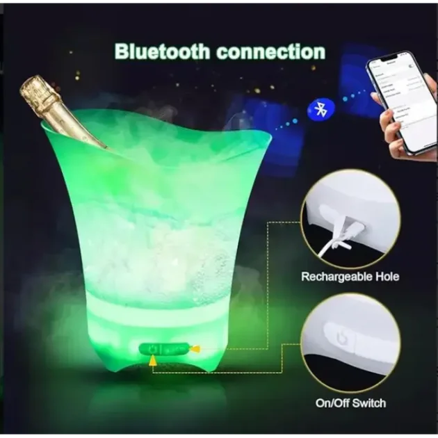 Світлове відро для льоду Bucket Light з Bluetooth • LED відро для напоїв, бару, вечірки, пікніка та сервірування