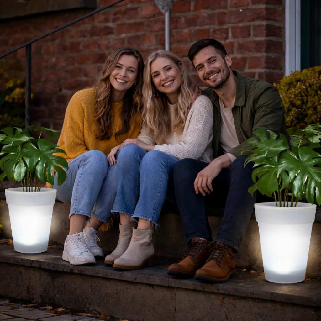 Світильник садовий Вазон для квітів на сонячній батареї ∙ LED кашпо з підсвіткою для саду, тераси, двору та ландшафтного декору