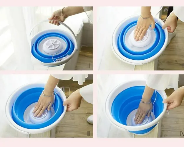 Ультразвукова портативна пральна машина Ultrasonic Turbine Wash USB зі складним відром 10 л