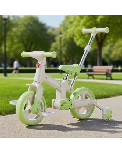 Велосипед-біговел дитячий 2в1 з батьківською ручкою SCO22 Green • Дитячий триколісний біговел-трансформер для малюків • Прогулянковий велобіг дитячий зелений
