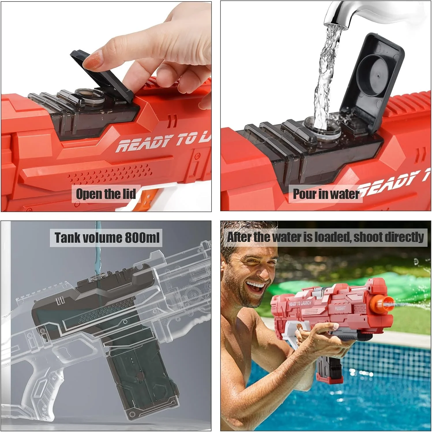 Водяний пістолет дитячий Combat Water Gun • Акумуляторний водяний бластер з автоматичним набором води для літніх ігор