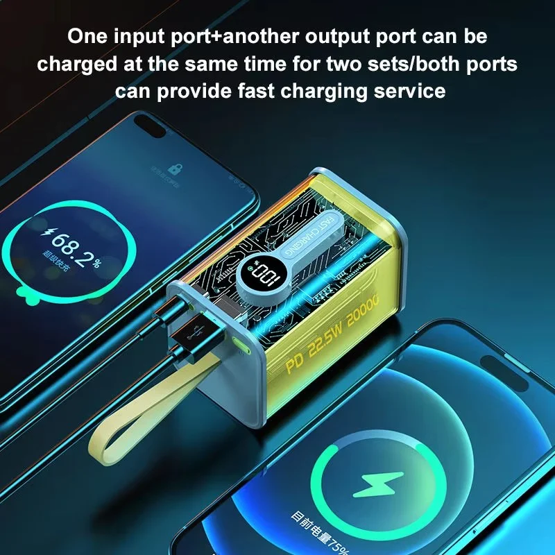 Зовнішній акумулятор Power Bank KP-25 · Портативний зарядний пристрій 20000 mAh · Павербанк із двосторонньою швидкою зарядкою