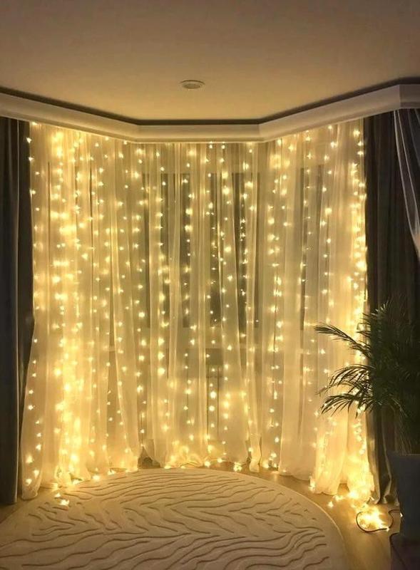 Гірлянда штора на вікно 212 LED 3х2м Теплий білий колір свічення, з конектором