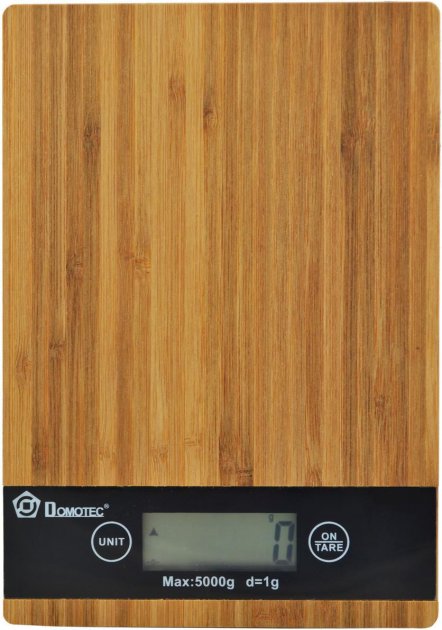 Ваги кухонні електронні Domotec MS-A Wood із сенсорним дисплеєм та платформою з дерева, до 5 кг