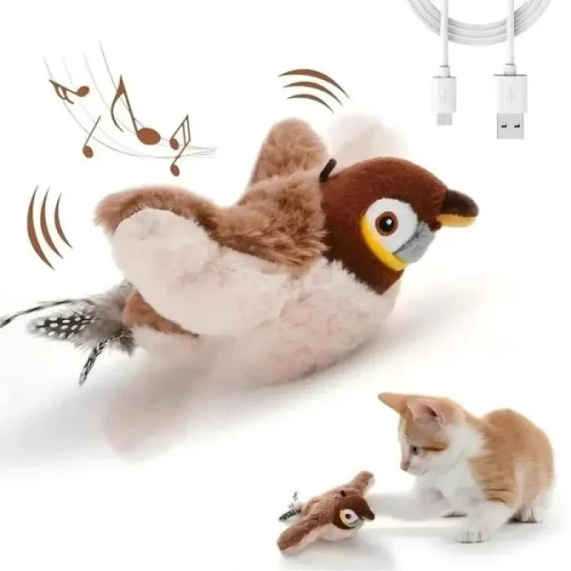 Інтерактивна іграшка «Пташка» для котів з USB зарядкою • М'яка щебетлива іграшка з крилами GiGwi Melody